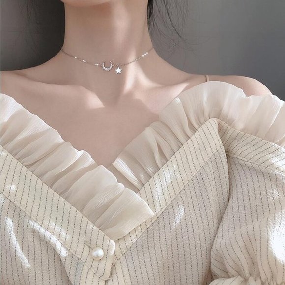 *NEW Diamond Moon Star Sterling Silver Necklace - Picture 6 of 9